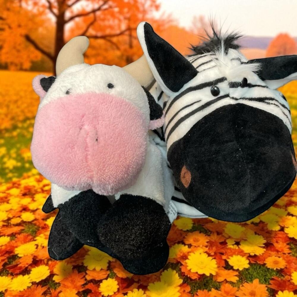 Realistic Cow Hand Puppets Movable Mouth Legs Plush Stuffed Animal Toy Lot of 2